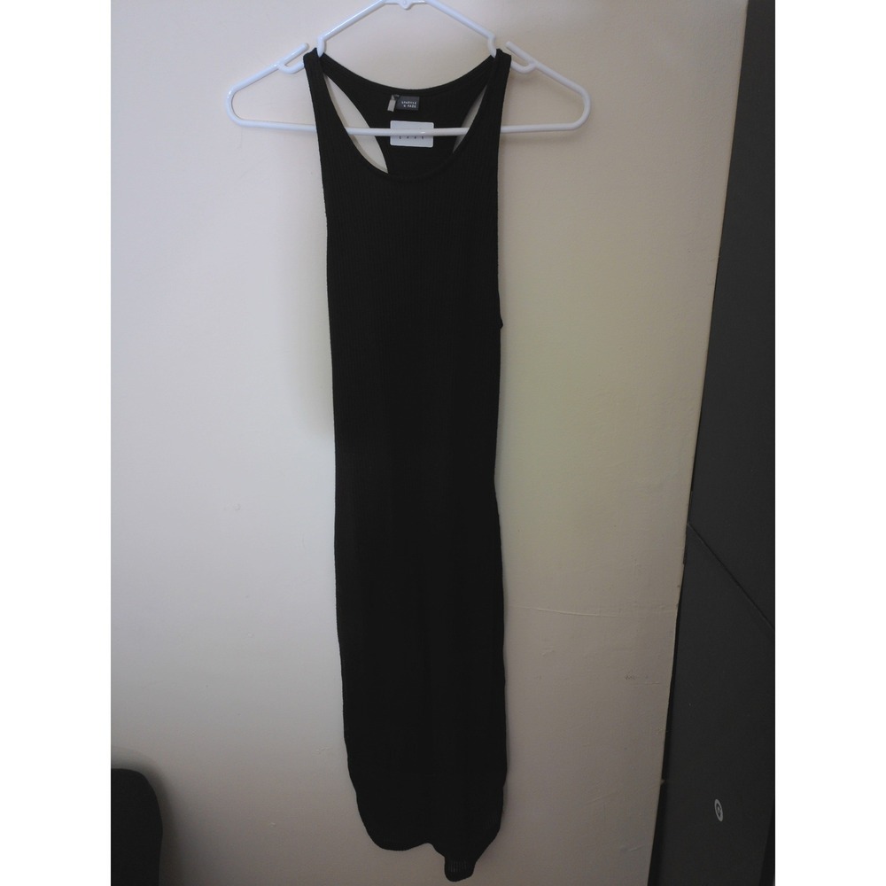 Sparkle & Fade Midi Dress Womens XS Black Racerback Ribbed Bodycon Minimalist